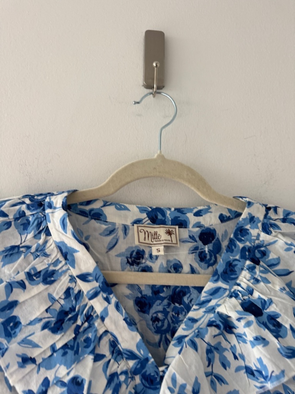 MILLIE Blue Floral Cotton Blouse S - Picture 3 of 5